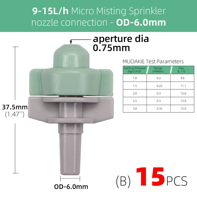 Rbcfhi 15Db 9-15L/H Mája Flozmok Kerti Öntözés Finom Spray-Sprinklerek Hűtőrendszer Mikro-Sugárhajtású 0,2–0,35 M Spray-Távolság - Image 5
