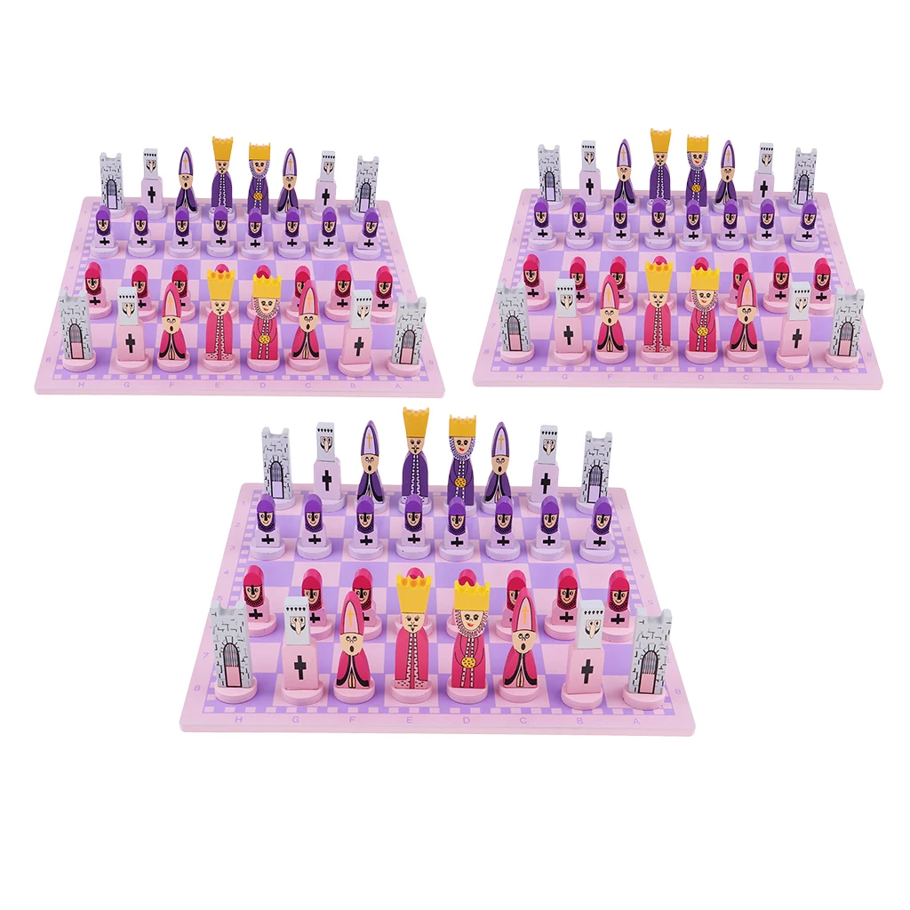 

3pcs International Wooden Chess Game Set Chess Piece Chessman for Chess Competition Pink