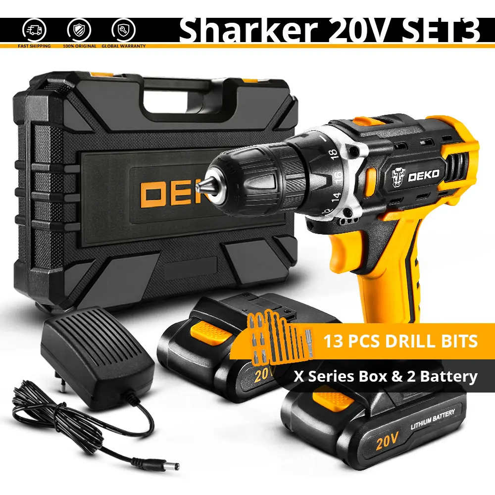 Sharker 20V SET3 DEKO Новое поступление Banger 12 в 16 В 20 в Аккумуляторная дрель электрическая отвертка мини беспроводной драйвер питания DC литий-ионный аккумулятор 3/8 в - Цвет: Sharker 20V SET3