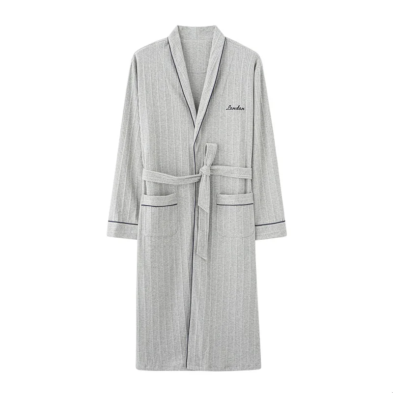 silk pajamas Men's autumn full cotton robes big yards M-4XL solid color bathrobes morning house coat medium long spring nightgown spa kimono mens cotton pjs