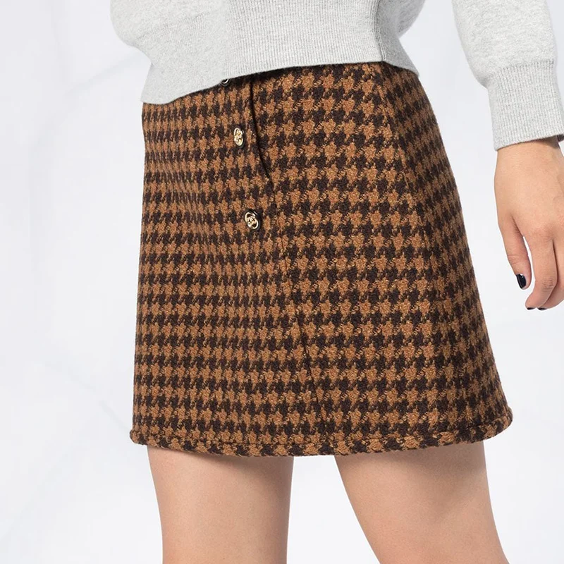 

Patads French miniskirt fall / winter retro wool Chiffon A-line short skirt for women sfpju