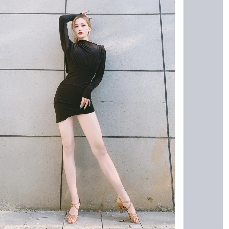 

Female Latin Dance Dress Long Sleeve Practice Clothing Professional Latin Competition Dress Rumba Tango Dance Costumes DQL5847