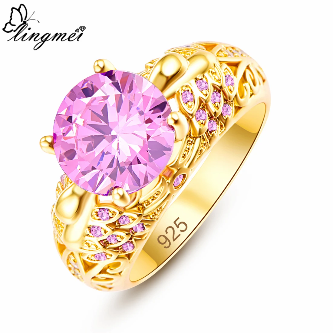 

lingmei Exquisite GoldPlated Wedding Rings for Women Dazzling Chic Fashion Zircon Jewelry Silver Ring Size 6 7 8 9 Christmas