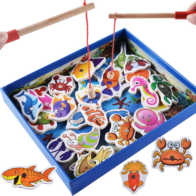 

Children's 32Pcs/Set Magnetic Fishing Parent-child interactive Toys Game Kids 2 Rods 1 net 32 3D Fish Baby Bath Toys outdoor toy For Children