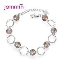 Unique 925 Sterling Silver Bead Loop Strand Woman Girl Bracelets Ball Round CZ Crystal Elegant Date Appointment Bangle Wristband