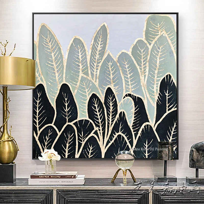 Hand painted gold leaf canvas oil painting abstract acrylic wall art decoration paintings for living room cuadros decoracion