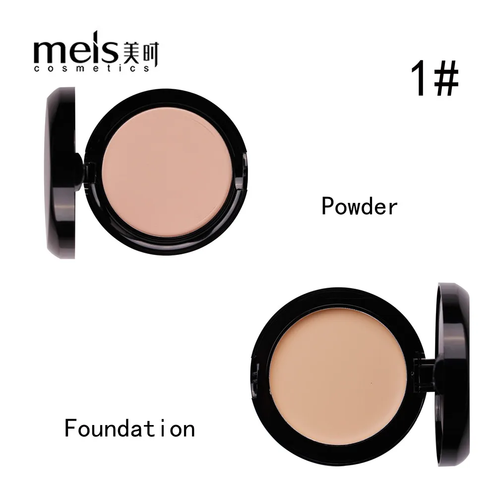 MEIS Natural Face Powder Foundations Mineral Oil-control Brighten Concealer Whitening Make Up Pressed Powder With Puff P024 - Цвет: 1