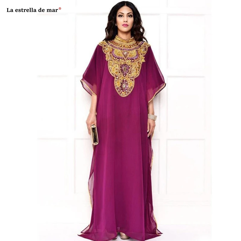 

Arabian Dubai Kaftan Arabic Evening Dresses Beaded Crystal Collar Muslim Islamic Celebrity Dress Formal Party Gowns Abaya Caftan