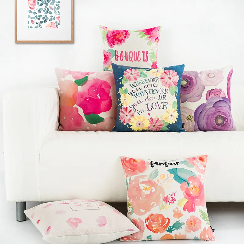 

Fresh Flower Red Plant Printed Throw Pillow Cushion Cover Case Home Textile Cushion Cover For Decoration Sofa