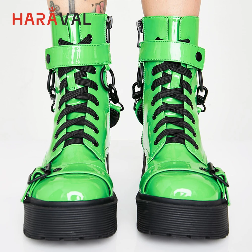 

HARAVAL Classic Woman Fashion Ankle Boots High Quality Genuine Leather Retro Round Toe Thick Heel Shoes Buckle Solid Boots