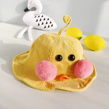 Милая мультяшная Вельветовая шляпа-ведерко кепки, Детская Рыбацкая Панама, хлопковый слой ткани, детское солнцезащитное ведро для мальчиков и девочек