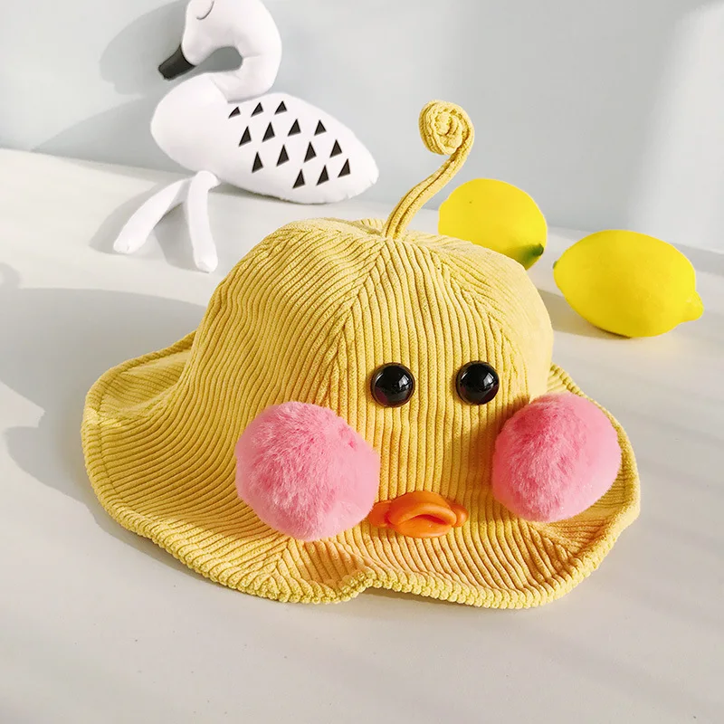 

Cute Cartoon Corduroy Bucket Hat Caps Children Fisherman Panama Cotton Layer Fabric Kids Sunscreen Bucket For Boys and Girls