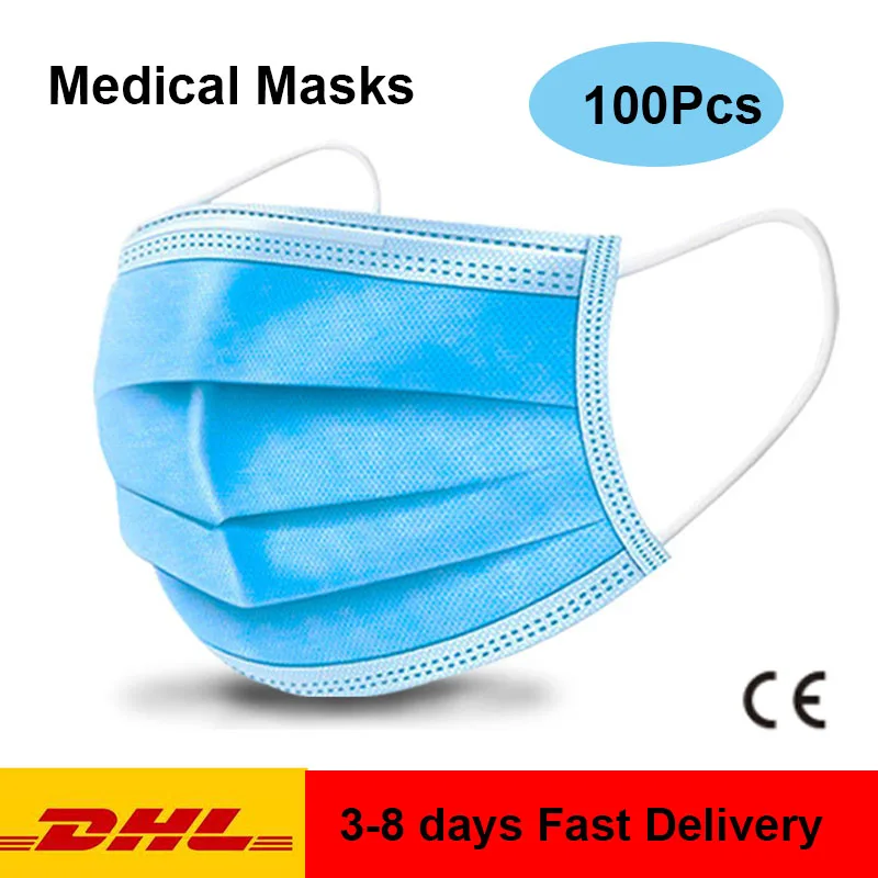 

DHL Shipping Medical Masks 3 Ply Protection Anti-Dust Mouth Masks Meltblown Cloth Anti-Fog Safety Disposable Face Mask