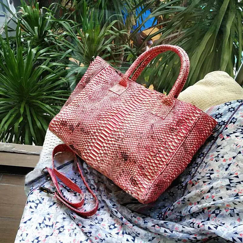 Новая модная дизайнерская Роскошная натуральная кожа питона женская большая сумка тоут из натуральной кожи питона кожаная сумка для багажа Сумка питона для дам - Цвет: pink 3 A