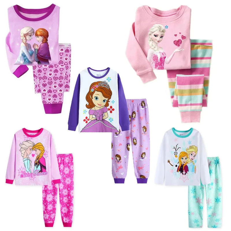 Pijamas de Disney para niños, ropa de dormir de princesa Anna y Elsa, conjunto de ropa con caricaturas, Pijamas de manga larga