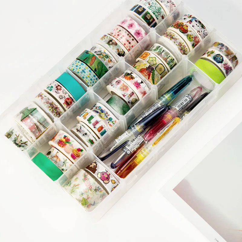 Clear Crafts Organizer Storage Box, 15 Compartments, Washi Tape, Art Supplies, Sticker Stationery