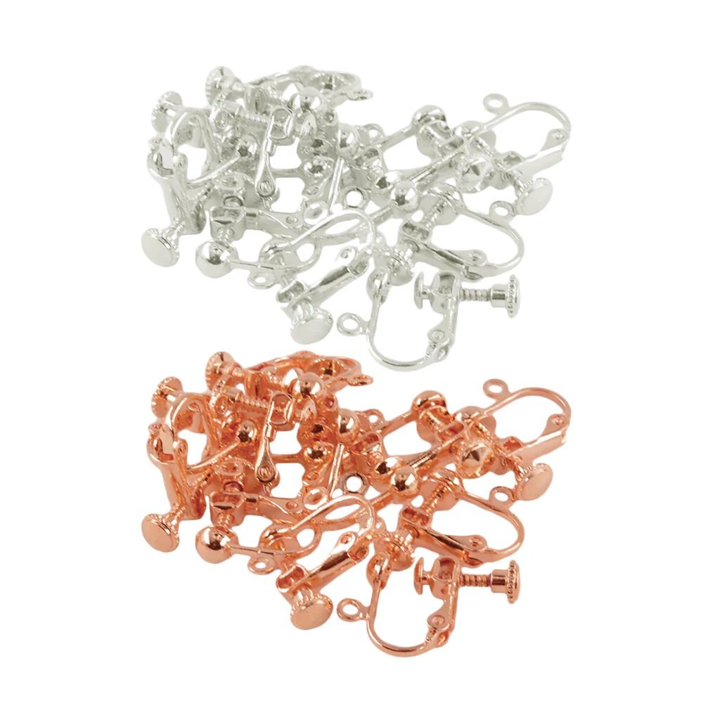 24Pcs Non-Piercing Screw Earring Clip Flat Hook DIY Craft Findings 2 Colors