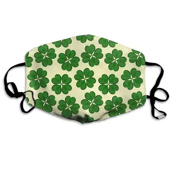 

St. Patrick's Day Lucky Four-Leaf Clover Washable Reusable Mask, Cotton Anti Dust Half Face Mouth Mask For Kids Teens Men