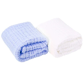 

Muslin Baby Towel Cotton Gauze Super Soft Baby Bath Towels 6 Layers Infant Towels 2 Pack 43.3 Inch X 43.3 Inch(White,Blue)