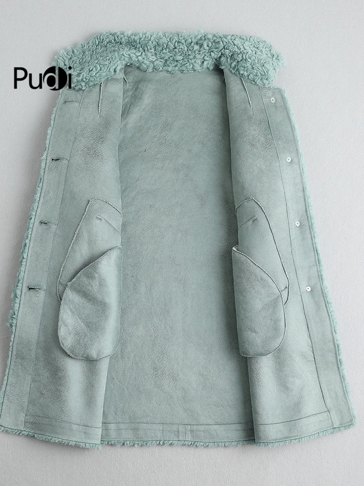 PUDI Women Winter Real Wool Fur Coat Jacket Female Girl Sheep Shearing Coats Lady Long Jacket Over Size Parkas French A19092