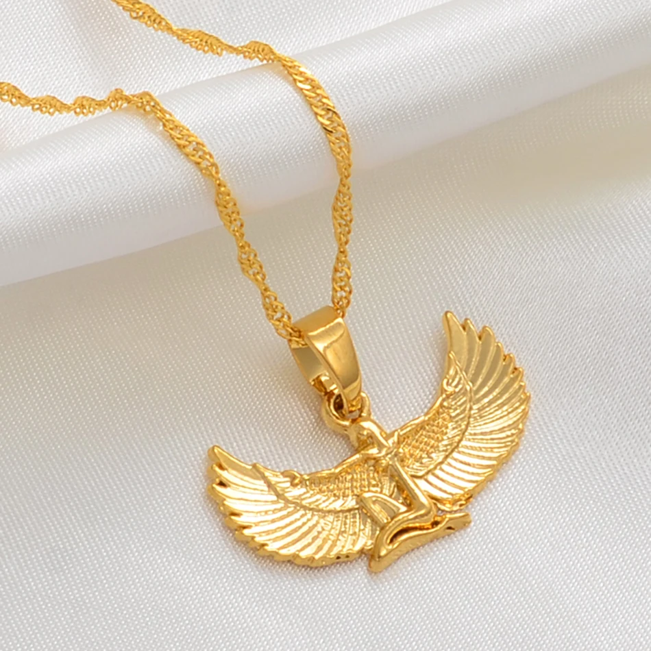 Anniyo Fab египетское ожерелье богини золотого цвета крыло цепи ожерелье s Ankh Bib Wicca языческие украшения египетская религия#220206