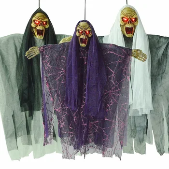 

Halloween Ghost Witch Pendant Decoration Electric Skull Sound Control Hanging Ghost Props Terrorist Toys for Home Door Bar Club