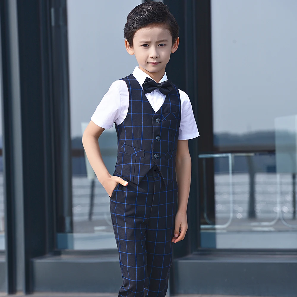 YuanLu 4PCS Boy Suits Vest/Pants/Shirt/Tie Formal Costume For for Weddings Party Piano Baby Clothes Slim Fit Summer Kids Suit