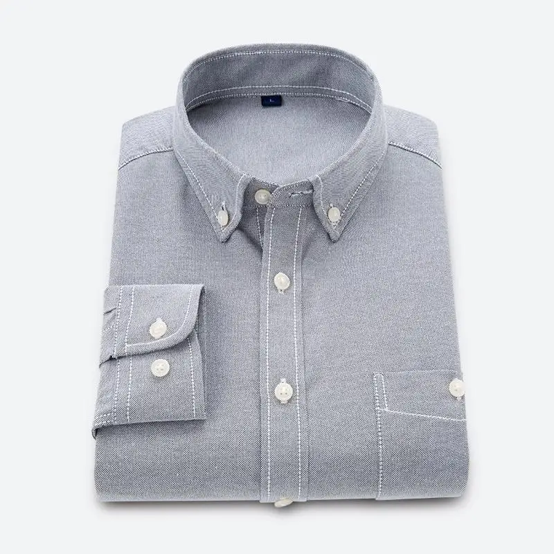 Мужская однотонная оксфордская рубашка с длинным рукавом, английский стиль, один карман, Стандартная посадка, рубашки на пуговицах для мужчин, горячая распродажа