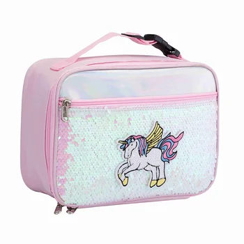 

Heopono Fashion High Quality Ice Box Cooler Insulated Thermal Unicorn Design Rectangle Sequins Lunch Bag for Kids