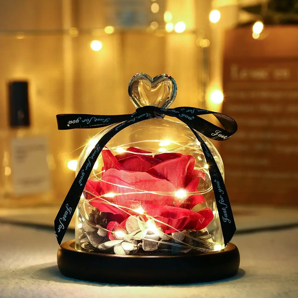 

Preserved Rose In Flask LED Glass Dome Mothers Day Gift Christmas Present Real Rose Mother's Day Gift