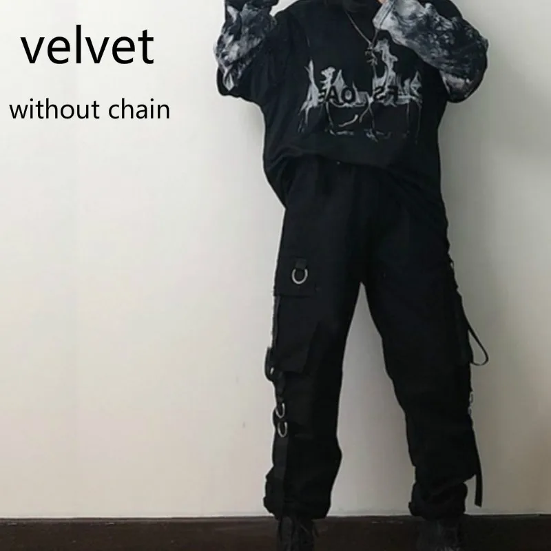 without chain Neploe Harajuku BF женские брюки корейские карманы цепь эластичный пояс брюки свободные с высокой талией женские брюки длиной до щиколотки 80452 - Цвет: without chain