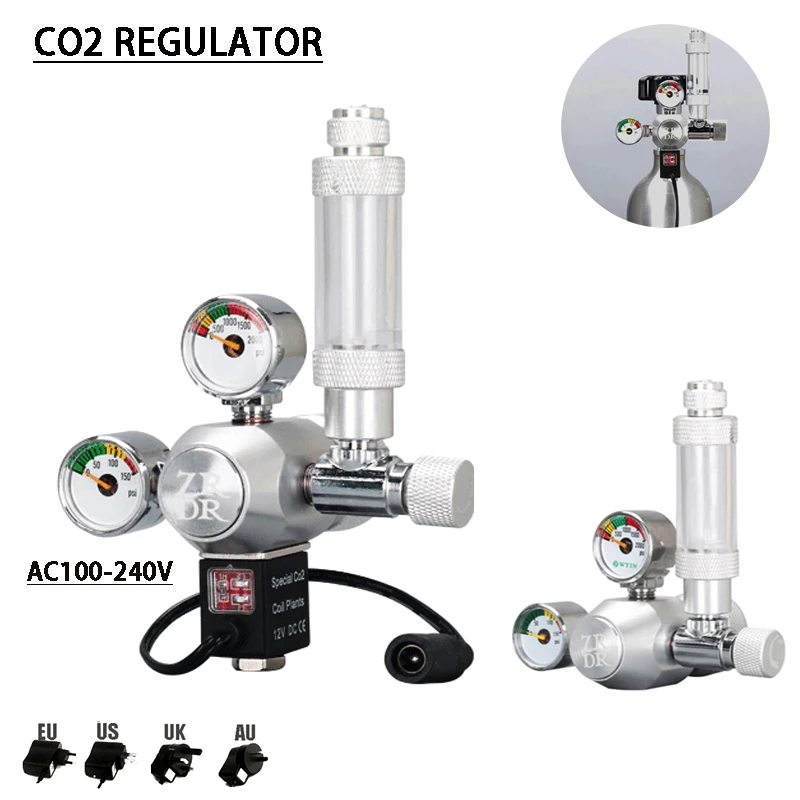 ZRDR-regulador de CO2 para acuario, kit de válvula solenoide con contador de burbujas, sistema de control de CO2 para AC110-220V de crecimiento de plantas acuáticas