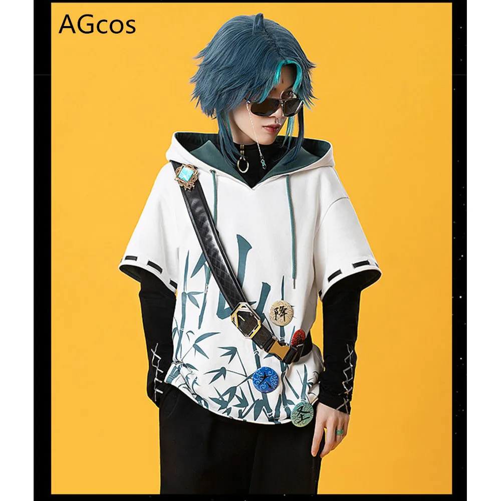 

AGCOS Game Xiao Cosplay Genshin Impact XIAO Cosplay Costume Male Fashion Clothes Chinese Hoodie+Top+Pants Halloween Costumes