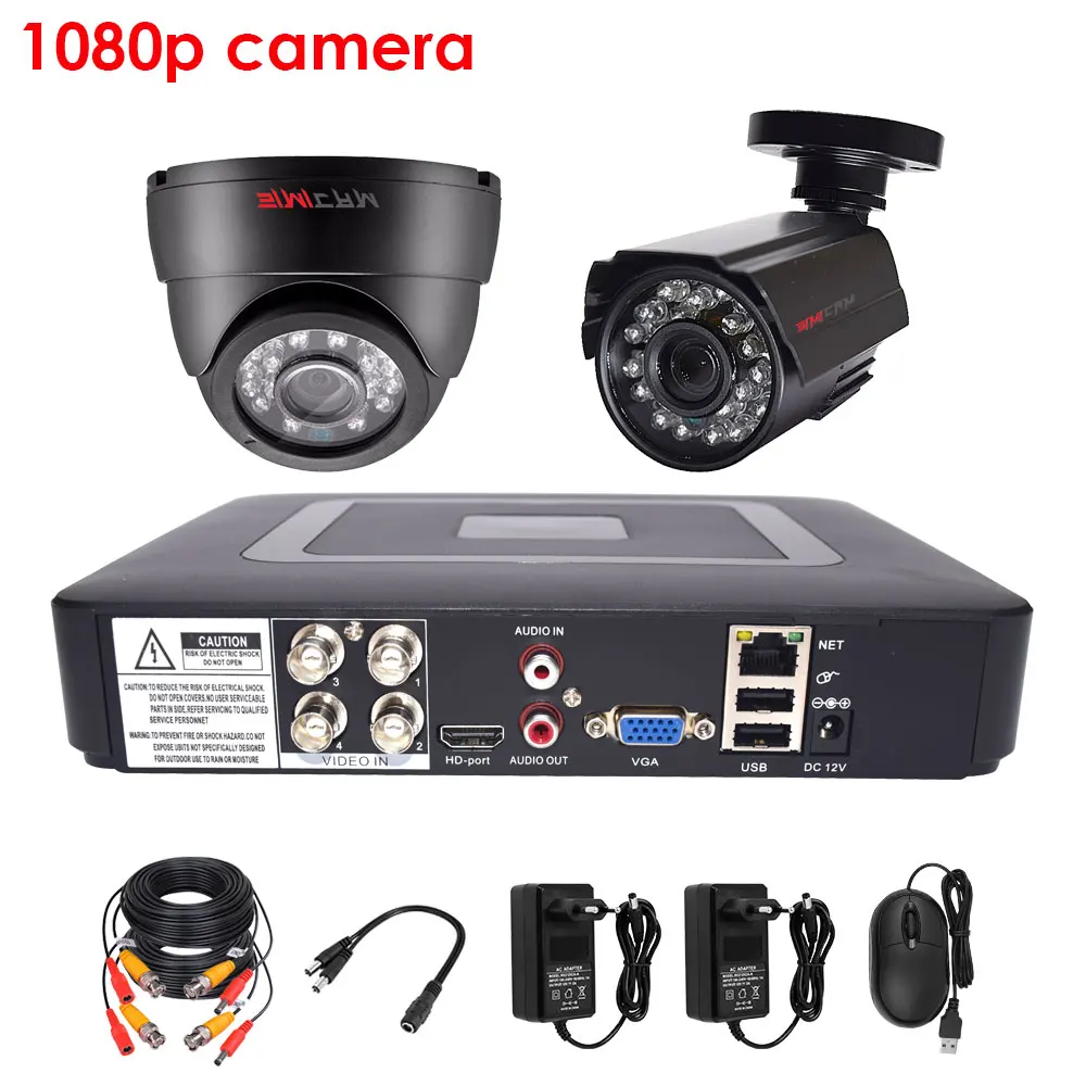 Видео камера наблюдения 1080P комплект системы видеонаблюдения 4CH DVR 2 шт AHD камера наружная Всепогодная видеонаблюдение для уличного дома - Цвет: 1Metal 1ceiling1080p