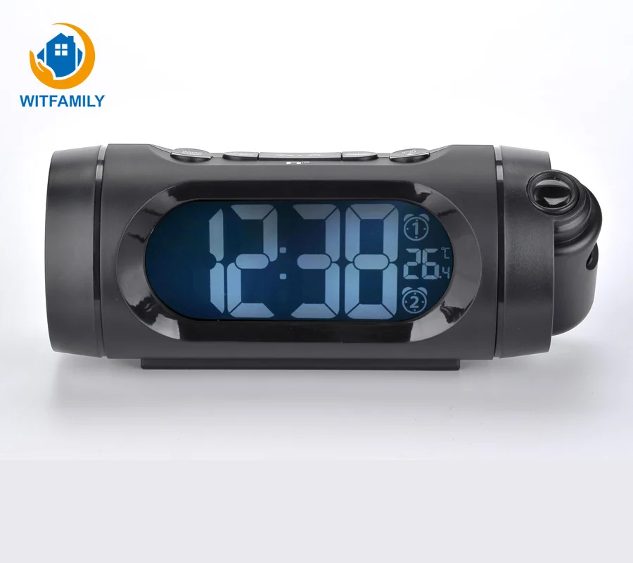 Черный Пластик цифровой температура дисплея LCD проекции электронные часы-будильник радио рабочего дня двойной световой Спальня спальный