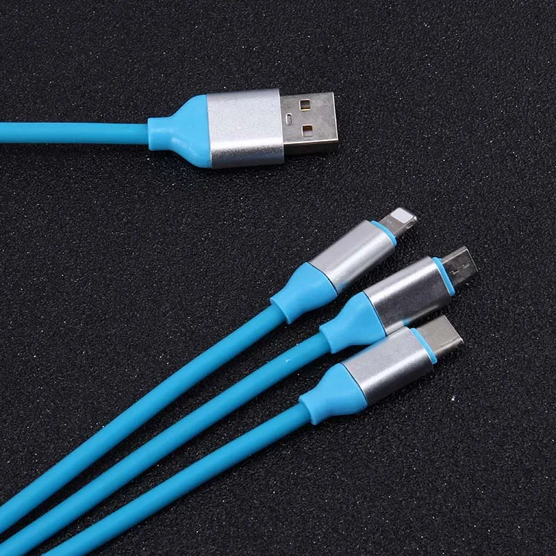 Синий 3 в 1 1,2 м СВЕТОДИОДНЫЙ модуль панели управления usb type-C для зарядки Lightning кабели для iPhone samsung Xiaomi VDX99 - Цвет: Синий