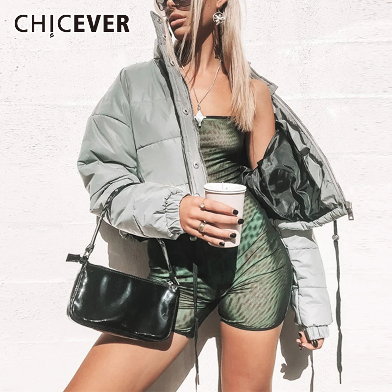 CHICEVER Светоотражающие женские хлопковые пальто со стоячим воротником и длинным