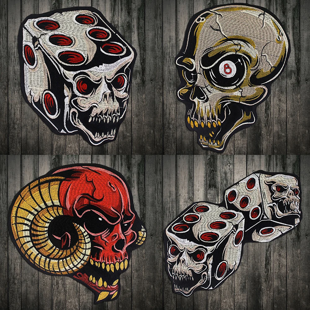 Dice Skull Patches Skull Patch Iron On Embroidered Patch for Jacket Clothes Vest DIY Apparel Accessories Sewing Applique