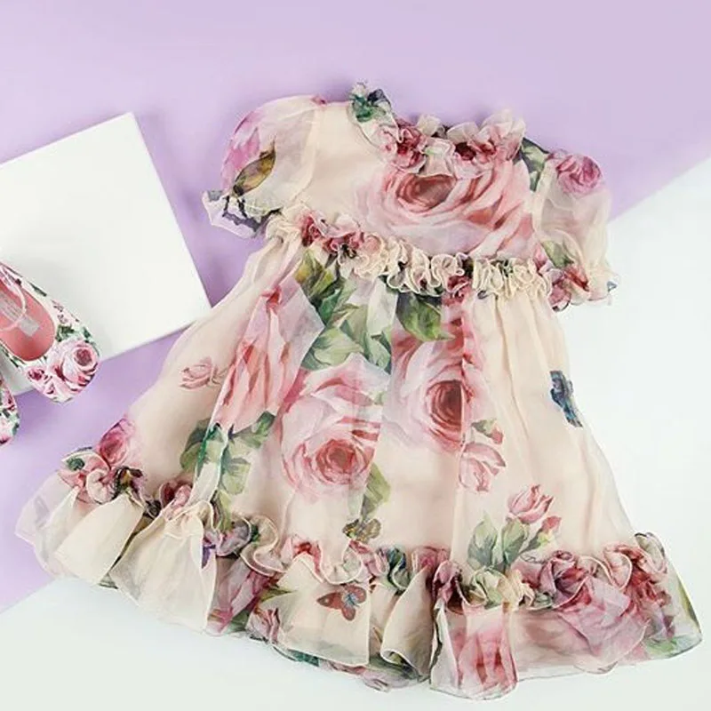 Cute Girls Floral Dress Able Baby Girl Flower Wedding Party Pageant Tulle Dress Sundress Children Baby 1 Year Birthday girls dress kids clothes