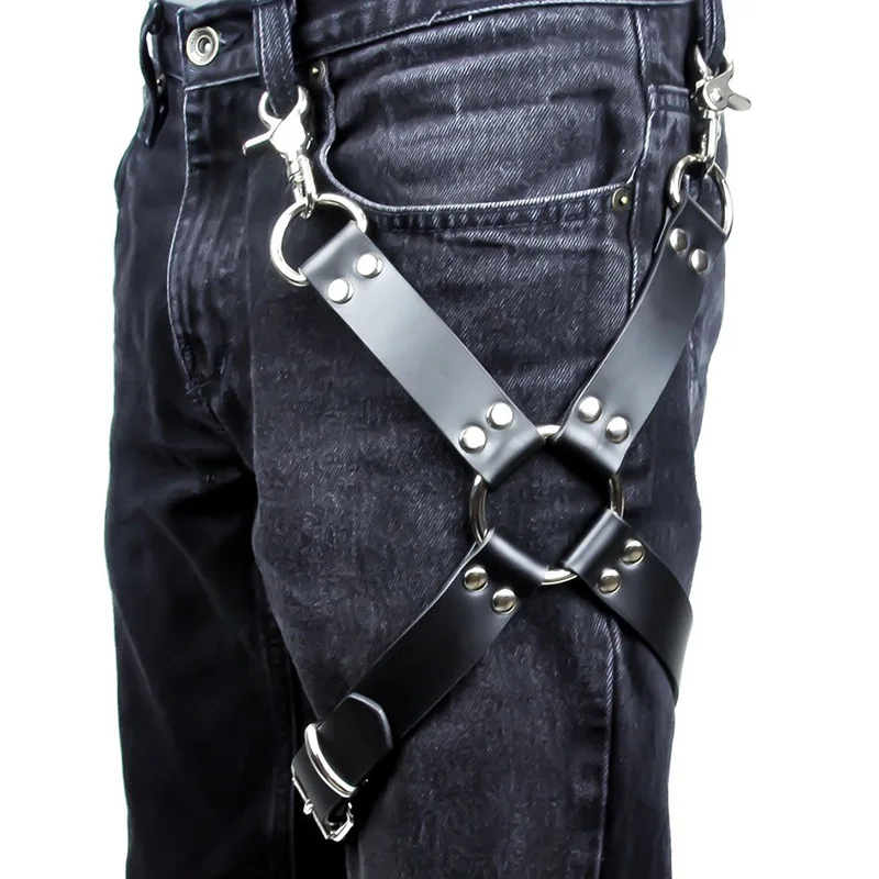 Sexy Men Goth Pastel Pu Leather Garter Belt Waist Straps Harness Bondage Leg Harness Suspenders For Jeans Pants Men Accessories