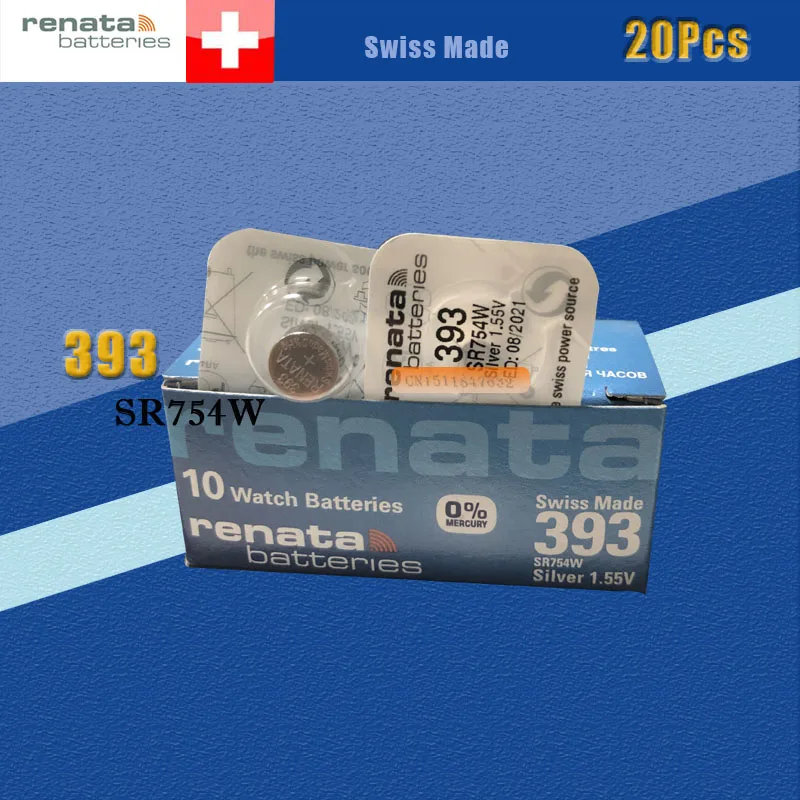 20 X renata серебристо-оксидная батарея для часов 393 SR754W 754 1 55 V 100% оригинальный бренд |