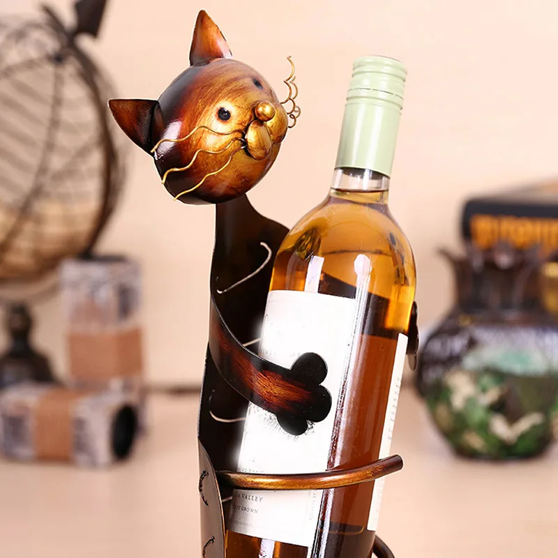 

Cats Shaped Wine Holder Wine Rack Shelf Metal Sculpture Practical Home TN88
