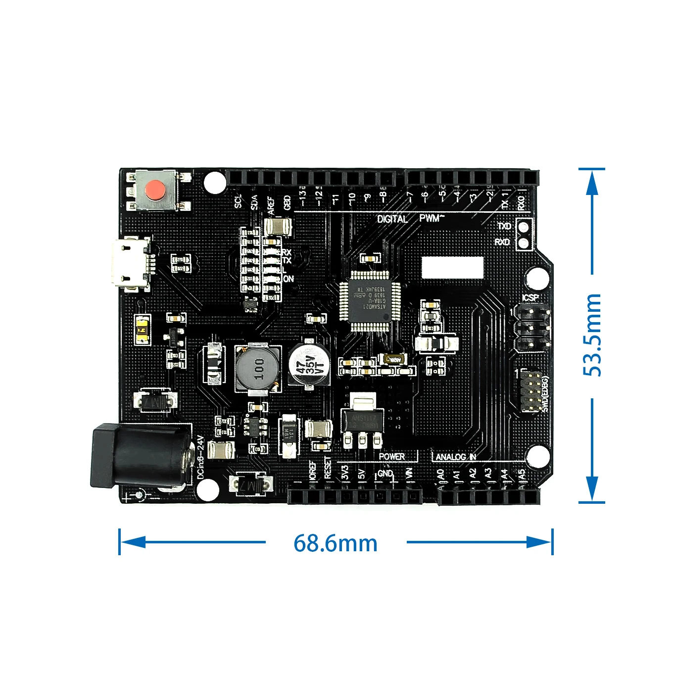 SAMD21 M0. 32-битный процессор ARM Cortex M0 ядро. Совместим с Arduino Zero