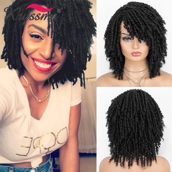 

Kryssma Dreadlock Wigs Short Curly Braided Wigs Black Brown Women Roll Twist Ombre Brown Wig With Bangs Synthetic Wigs For Black