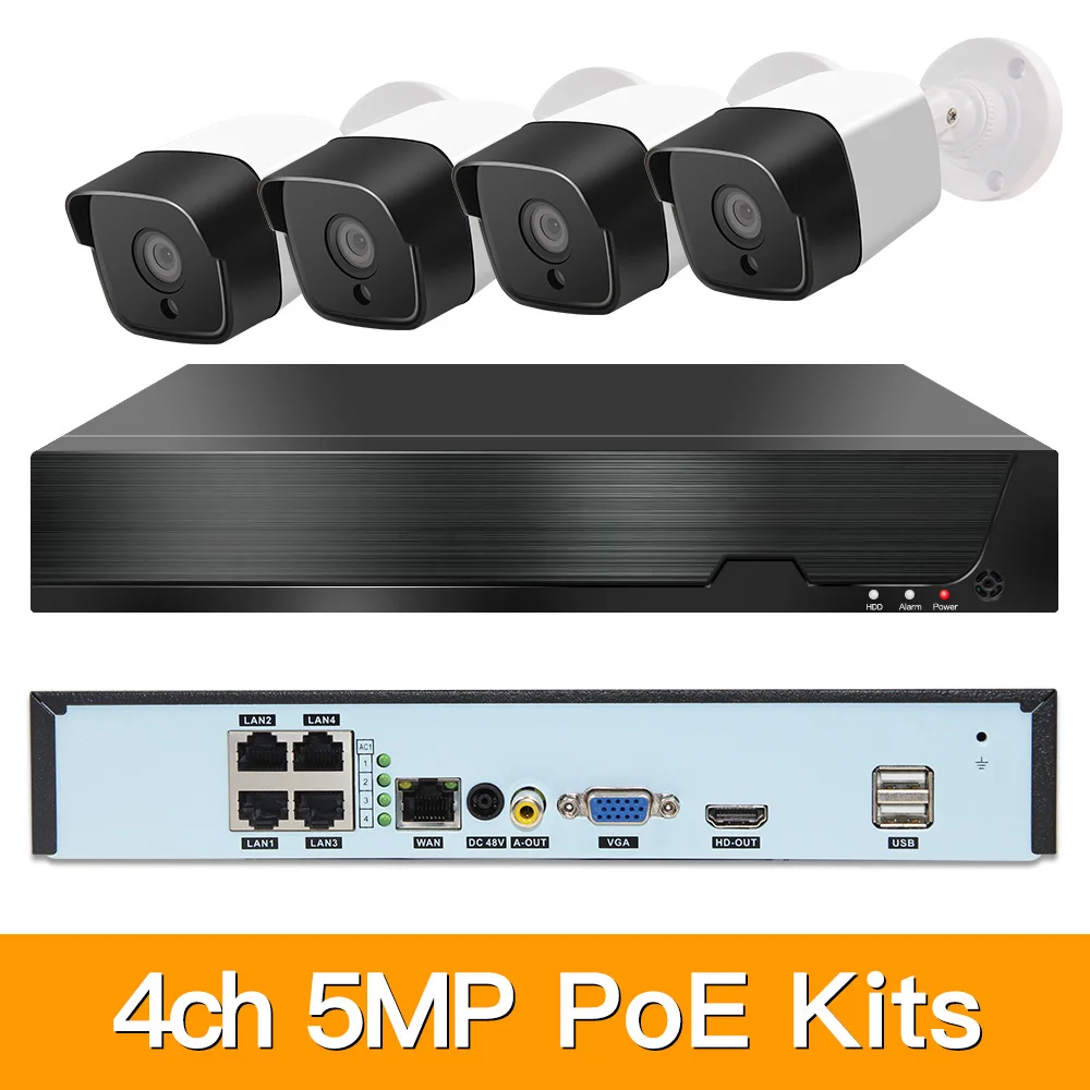 

4ch 5MP POE Kits H.265 System CCTV Security PoE NVR Outdoor Waterproof IP Camera Surveillance Alarm Video P2P 1080P 2MP KITS