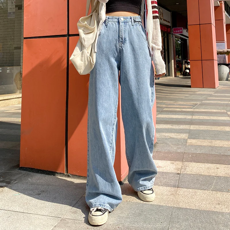 Frau Jeans Hohe Taille Kleidung Breite Bein Denim Kleidung Blau Streetwear Vintage Qualität 2020 Mode Harajuku Gerade Hosen|Jeans| -