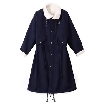 

Lace Up Winter Jacket Women Thick Overcoat Long Lambs Wool Winter Parka Cotton Women Jacket Oversized Coat Warm Outerwear
