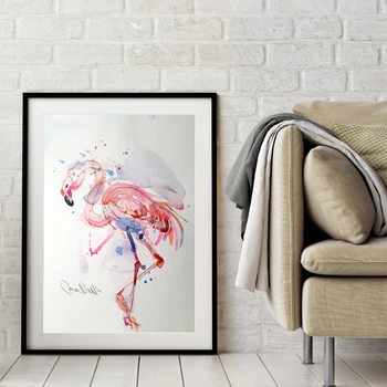 

RELIABLI ART Flamingo Watercolor Art Abstract Posters And Prints Cuadros Canvas Painting Wall Pictures Decoration NO FRAME
