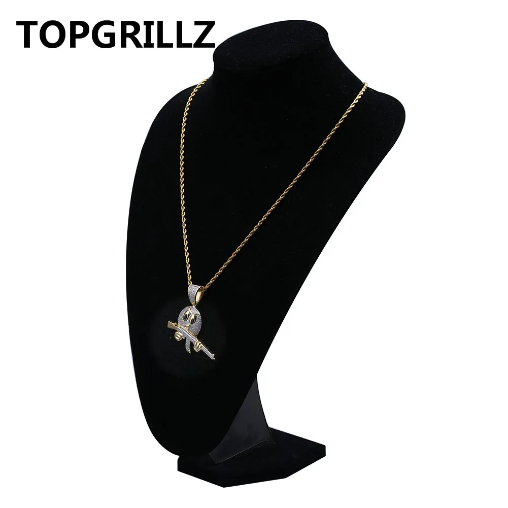 TOPGRILLZ хип хоп лицо персонажа с пистолетом кулон и ожерелье золотой цвет Iced Out кубический циркон Bling для мужчин