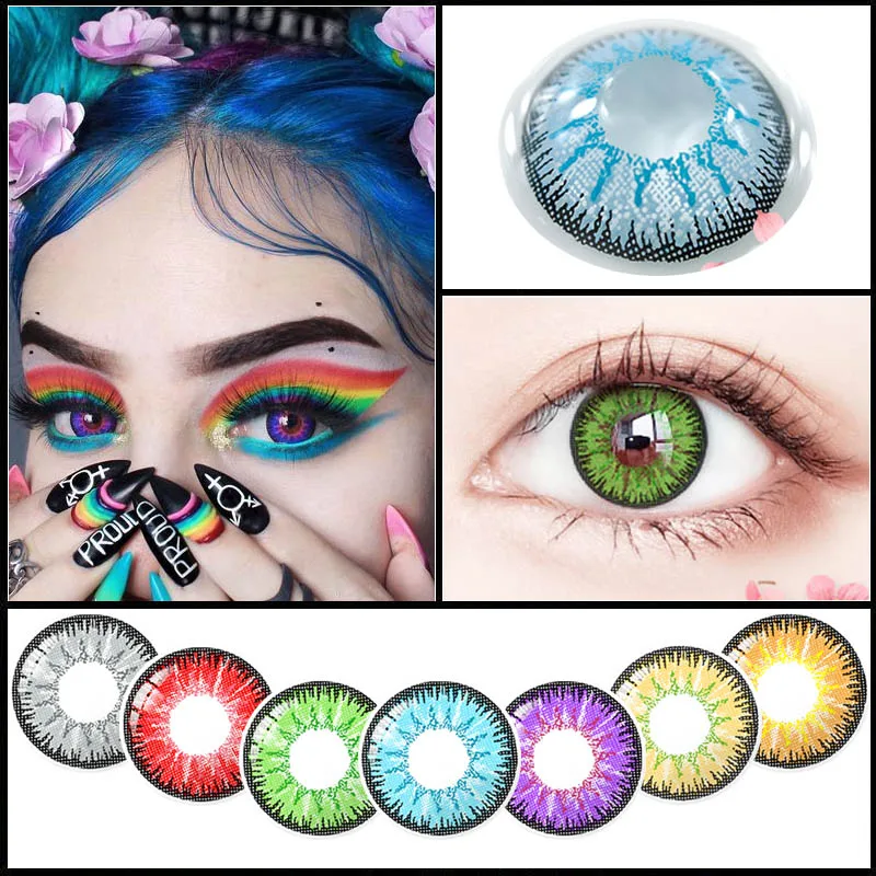 Lentes de contacto de colores para Cosplay, lentillas de colores para ojos grandes, azul, verde, rojo, suaves, Anime